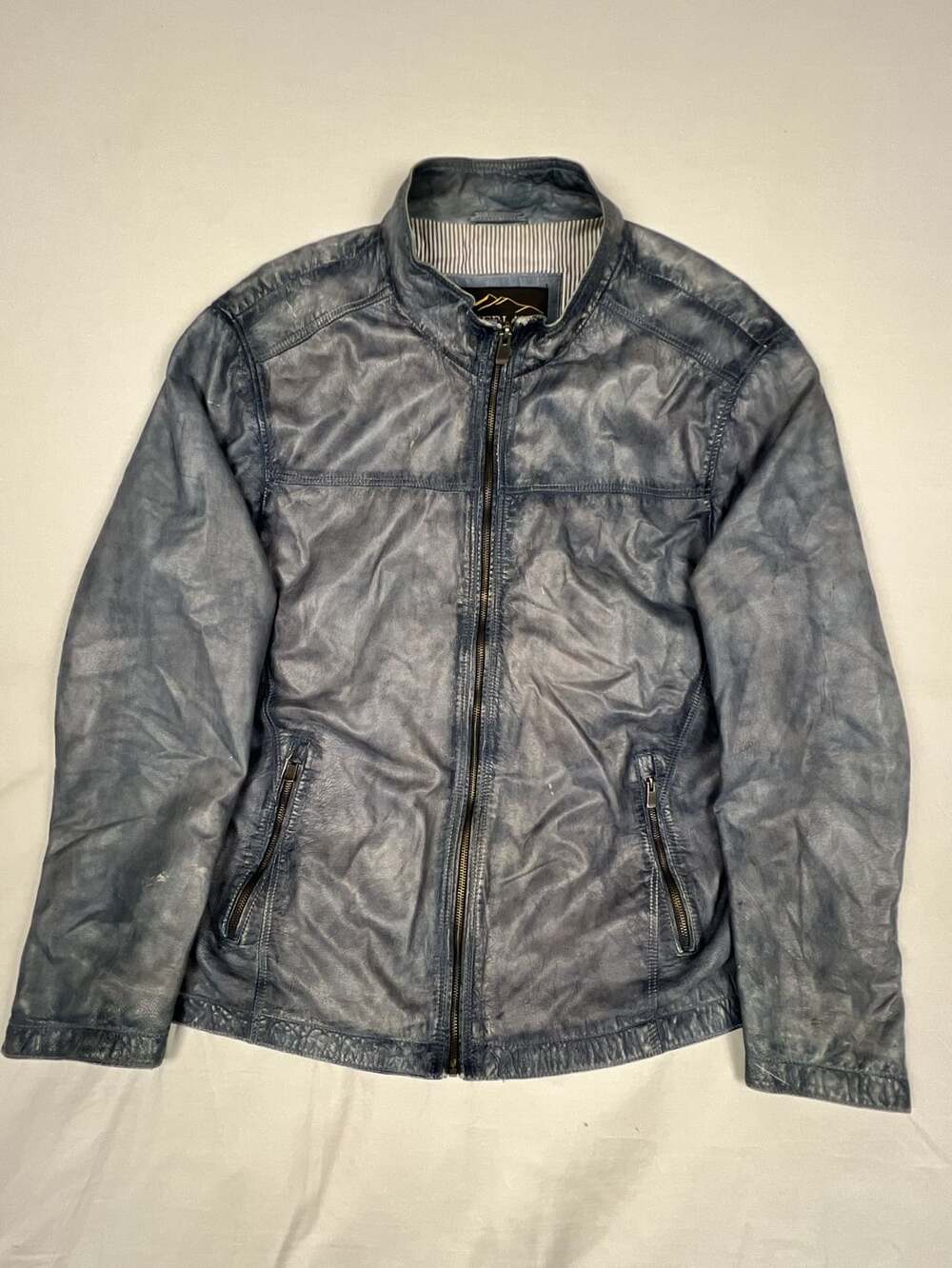 Overland Lucio Lambskin Leather Moto Jacket Blue